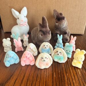 Vintage lot flocked felt bunny fuzzy rabbits mini and 2 banks